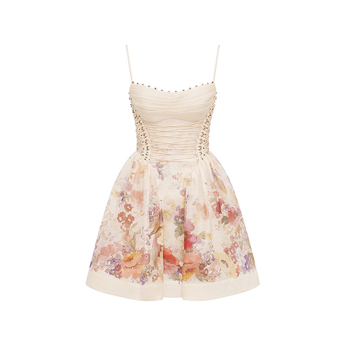 zimmermann alchemy beaded multi floral linen silk mini dress